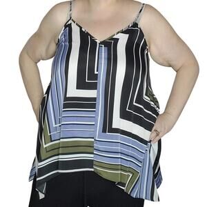 Metaphor XL Geometric Stripe Hanky Hem Cami Top Adjustable Straps Chic Artsy